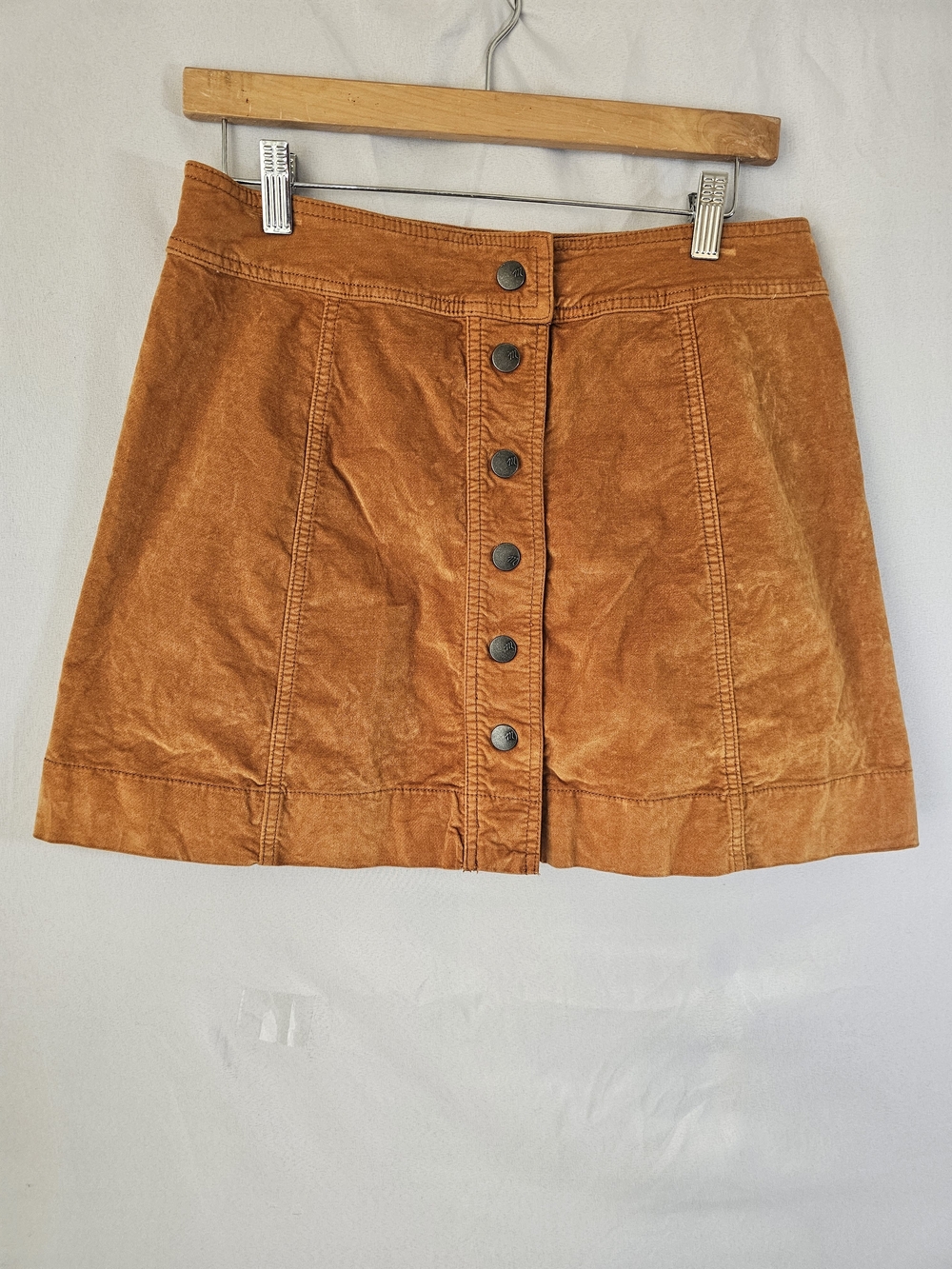 Madewell Velveteen‎ Mini Skirt Womens 6 Snap Button Front A Line Stretch Orange